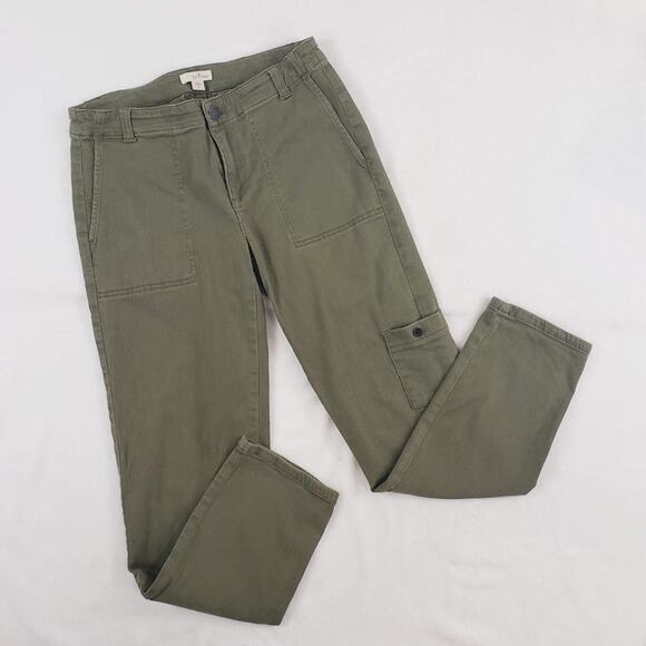 J. Jill Skinny Cargo Pants Women 4 Olive Green Soft Rayon Blend Chino - Picture 1 of 10